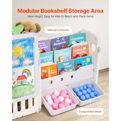 Kinderspielzeug-Aufbewahrungs- und Bücherregal mit 10 herausnehmbaren Kunststoffschubladen und Zeichenbrett
