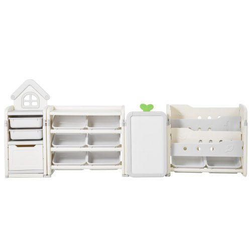 Kinderspielzeug-Aufbewahrungs- und Bücherregal mit 10 herausnehmbaren Kunststoffschubladen und Zeichenbrett