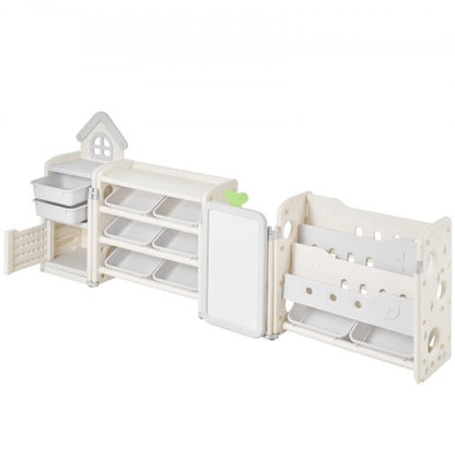 Kinderspielzeug-Aufbewahrungs- und Bücherregal mit 10 herausnehmbaren Kunststoffschubladen und Zeichenbrett