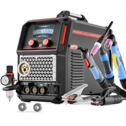 5-in-1 Plasma Cutter Welder Combo - CUT/TIG/Gas MIG/Flux MIG/MMA, 50A Non-Contact Plasma Cutting Machine & 200A Synergic Welder, 110V/220V Aluminum Pulse Mig Welder Compatible with Spool Gun