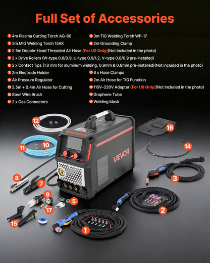 5-in-1 Plasma Cutter Welder Combo - CUT/TIG/Gas MIG/Flux MIG/MMA, 50A Non-Contact Plasma Cutting Machine & 200A Synergic Welder, 110V/220V Aluminum Pulse Mig Welder Compatible with Spool Gun