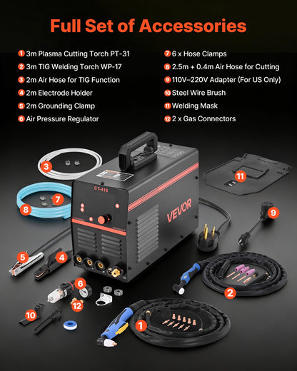 3-in-1 Plasma Cutter Welder Combo - CUT/TIG/MMA, 50A Plasma Cutting Machine & 200A TIG Stick Welder, Digital 110/220V Dual Voltage with 2T/4T/PA/PT Function for Home Repairs, Workshops