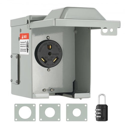 30 Amp RV Power Outlet Box, 125/250 Volt, Enclosed Lockable Outdoor RV Receptacle Box, NEMA TT-30R Weatherproof Electrical Panel, for RV Camper Trailer Motorhome Tested toStandards