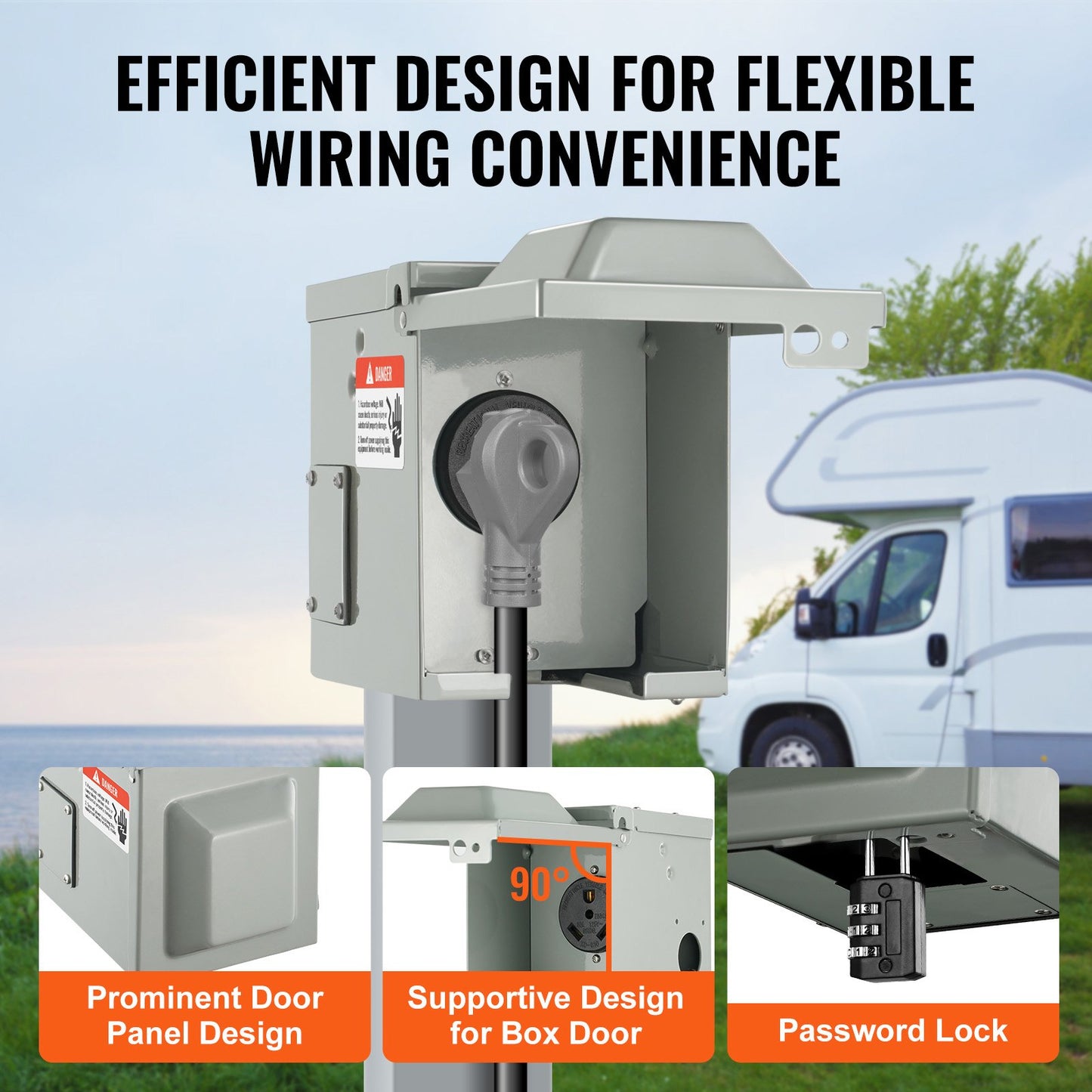 30 Amp RV Power Outlet Box, 125/250 Volt, Enclosed Lockable Outdoor RV Receptacle Box, NEMA TT-30R Weatherproof Electrical Panel, for RV Camper Trailer Motorhome Tested toStandards