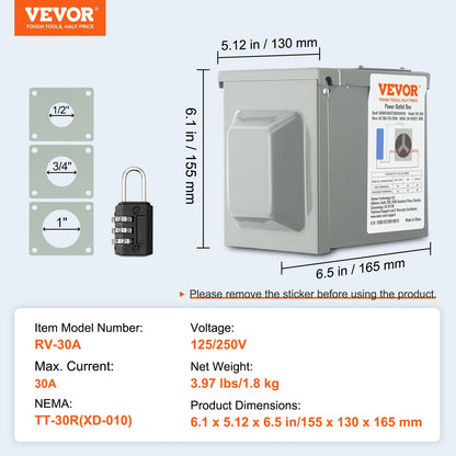 30 Amp RV Power Outlet Box, 125/250 Volt, Enclosed Lockable Outdoor RV Receptacle Box, NEMA TT-30R Weatherproof Electrical Panel, for RV Camper Trailer Motorhome Tested toStandards