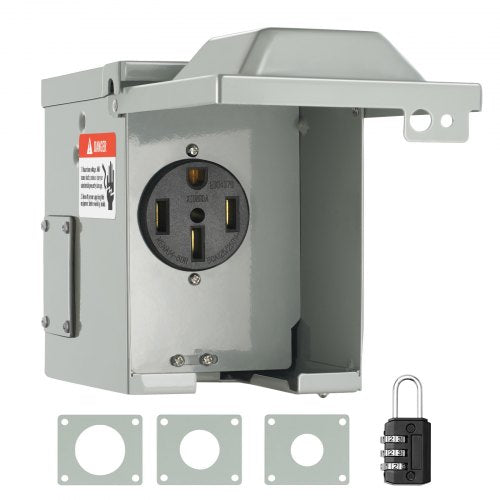 50 Amp RV Power Outlet Box, 125/250 Volt, Enclosed Lockable Outdoor RV Receptacle Box, NEMA 14-50R Weatherproof Electrical Panel, for RV Camper Trailer Motorhome