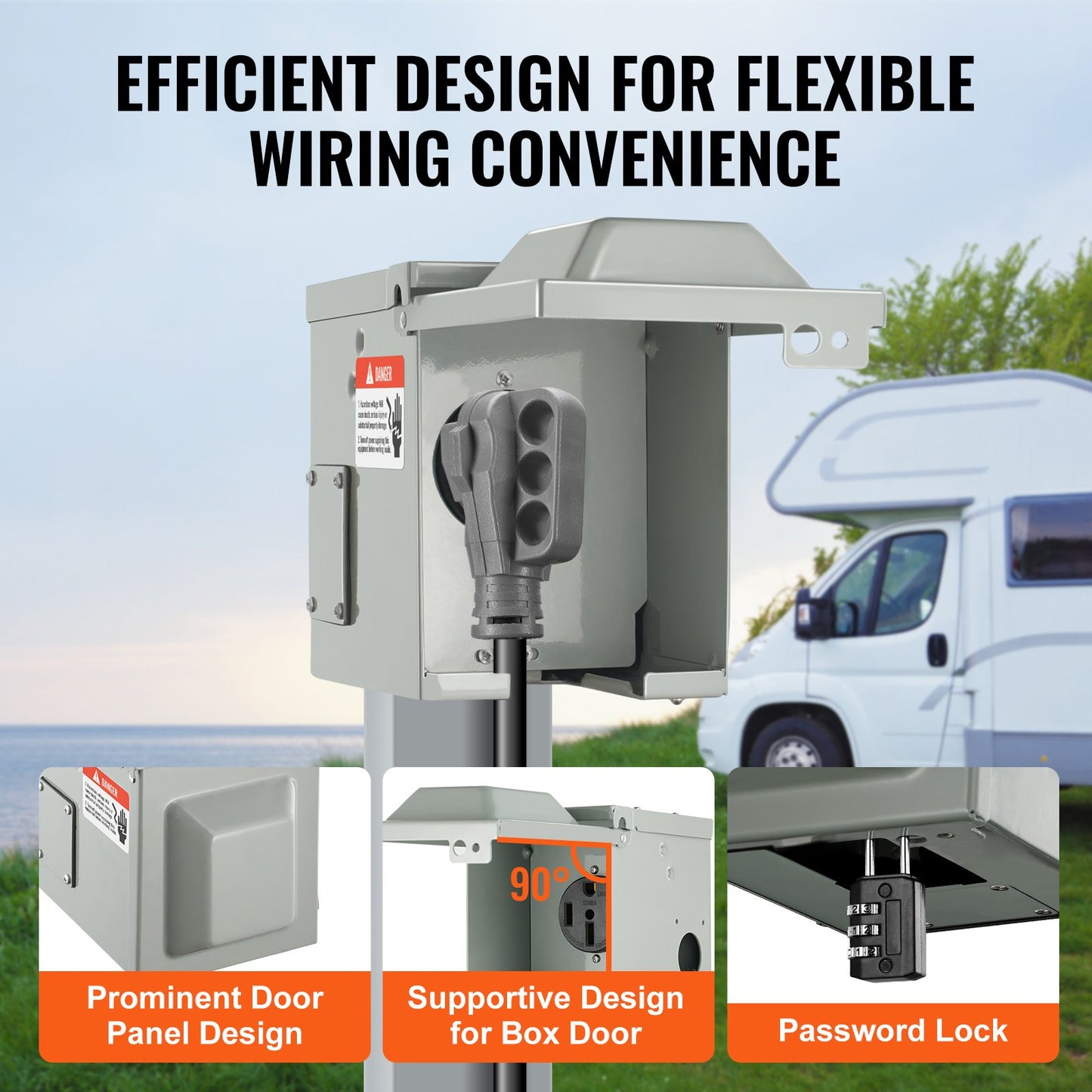50 Amp RV Power Outlet Box, 125/250 Volt, Enclosed Lockable Outdoor RV Receptacle Box, NEMA 14-50R Weatherproof Electrical Panel, for RV Camper Trailer Motorhome