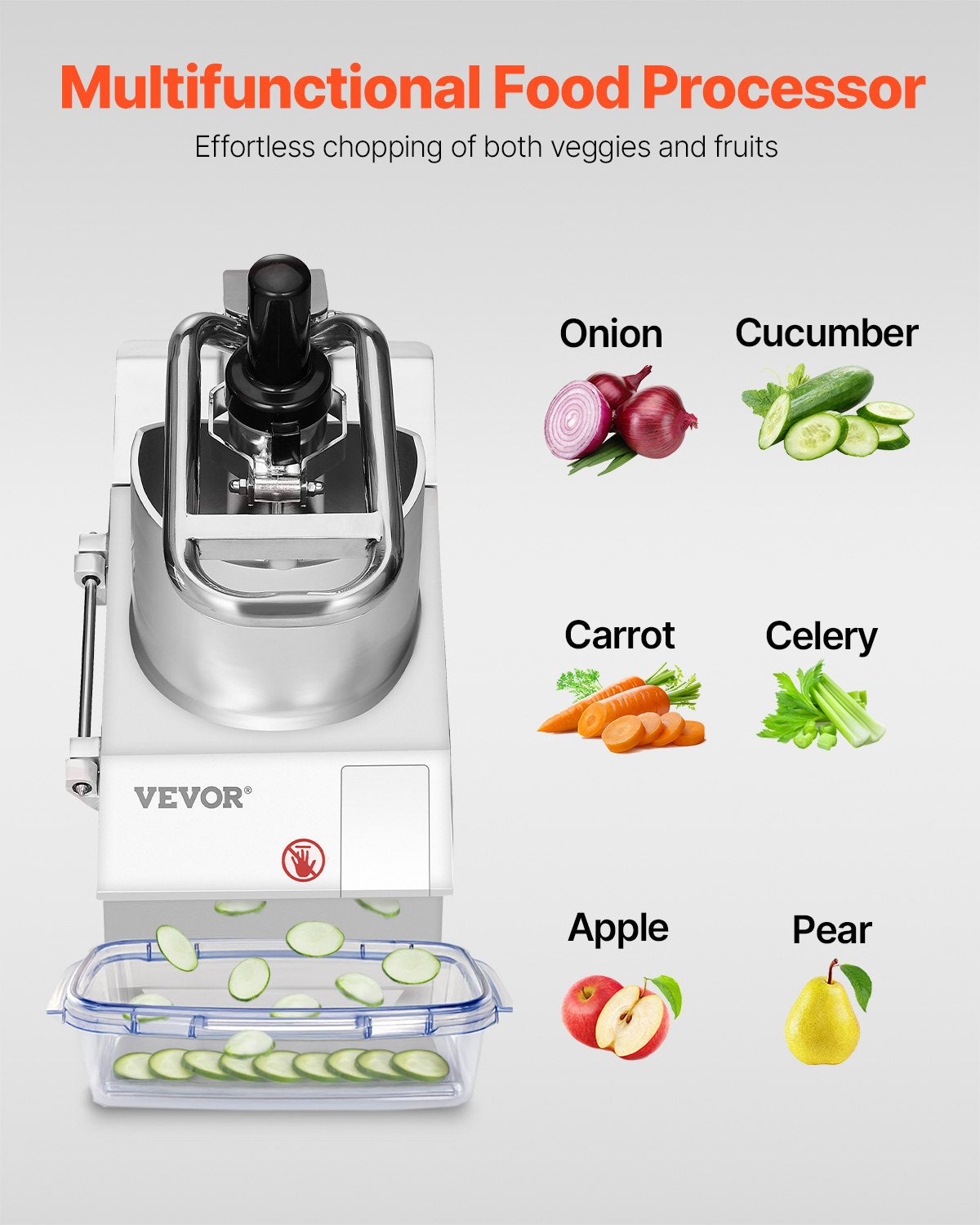 Food processor and vegetable chopper with 6 food-grade stainless steel blades