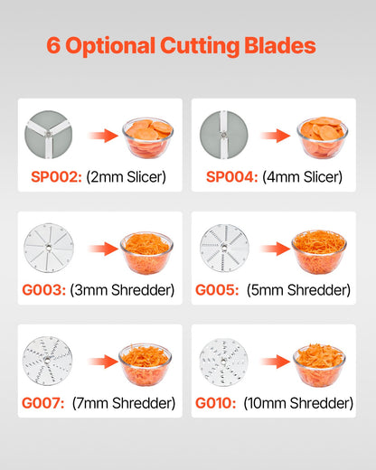 Food processor and vegetable chopper with 6 food-grade stainless steel blades