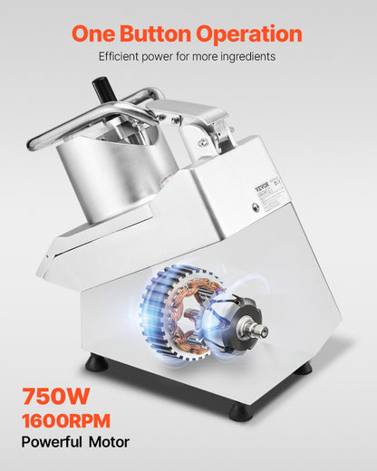 Food processor and vegetable chopper with 6 food-grade stainless steel blades