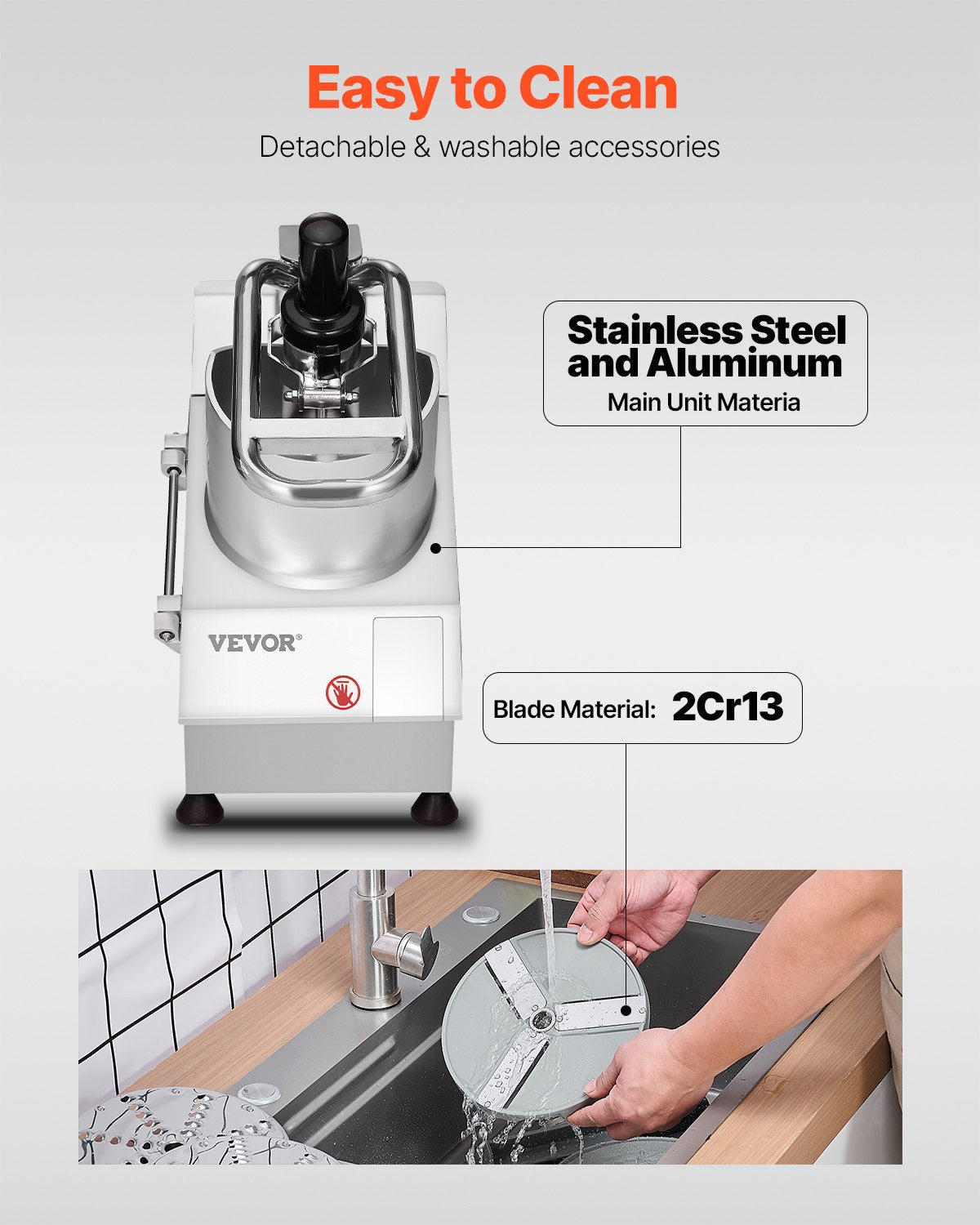 Food processor and vegetable chopper with 6 food-grade stainless steel blades