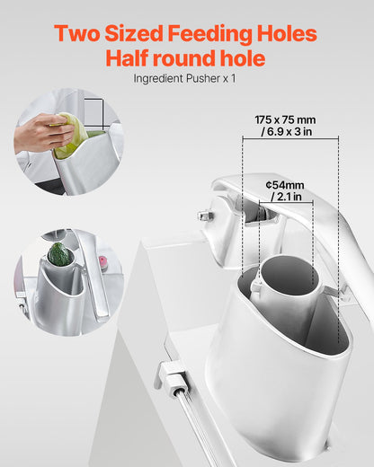 Food Processor & Vegetable Chopper, 2 Feeding Holes Food-Grade Stainless Steel Food Processor Chopper with Detachable 6 Blades, 3mm/5mm/7mm/10mm Shredder, 2mm/4mm Slicer, for Vegetables, Fruit