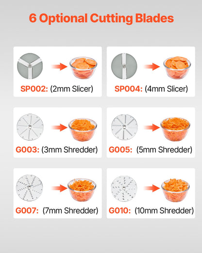 Food Processor & Vegetable Chopper, 2 Feeding Holes Food-Grade Stainless Steel Food Processor Chopper with Detachable 6 Blades, 3mm/5mm/7mm/10mm Shredder, 2mm/4mm Slicer, for Vegetables, Fruit