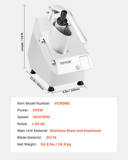 Food Processor & Vegetable Chopper, 2 Feeding Holes Food-Grade Stainless Steel Food Processor Chopper with Detachable 6 Blades, 3mm/5mm/7mm/10mm Shredder, 2mm/4mm Slicer, for Vegetables, Fruit