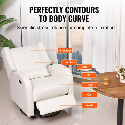 Electronic Power Recliner and Swivel Glider, 250 lbs Weight Capacity Swivel Glider Recliner Chair with USB Port, Polyester Surface Swivel Rocker Recliner for Living Room, Bedroom, Off White