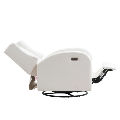 Electronic Power Recliner and Swivel Glider, 113.4kg Weight Capacity Swivel Glider Recliner with Adjustable Angle, Polyester Surface Recliner Rocker for Living Room, Bedroom, Off White