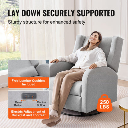 Electronic Power Recliner and Swivel Glider, 113.4kg Weight Capacity Swivel Glider Recliner with Adjustable Angle, Polyester Surface Recliner Rocker for Living Room, Bedroom, Light Gray