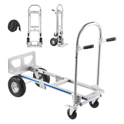 2 in 1 Hand Truck, 1000 lbs Load Capacity for 4-Wheel Mode, Convertible Hand Truck Dolly with Non-Slip Handle & Wheels, Portable Trolley Dolly for Moving Home, Office, Warehouse, Supermarket