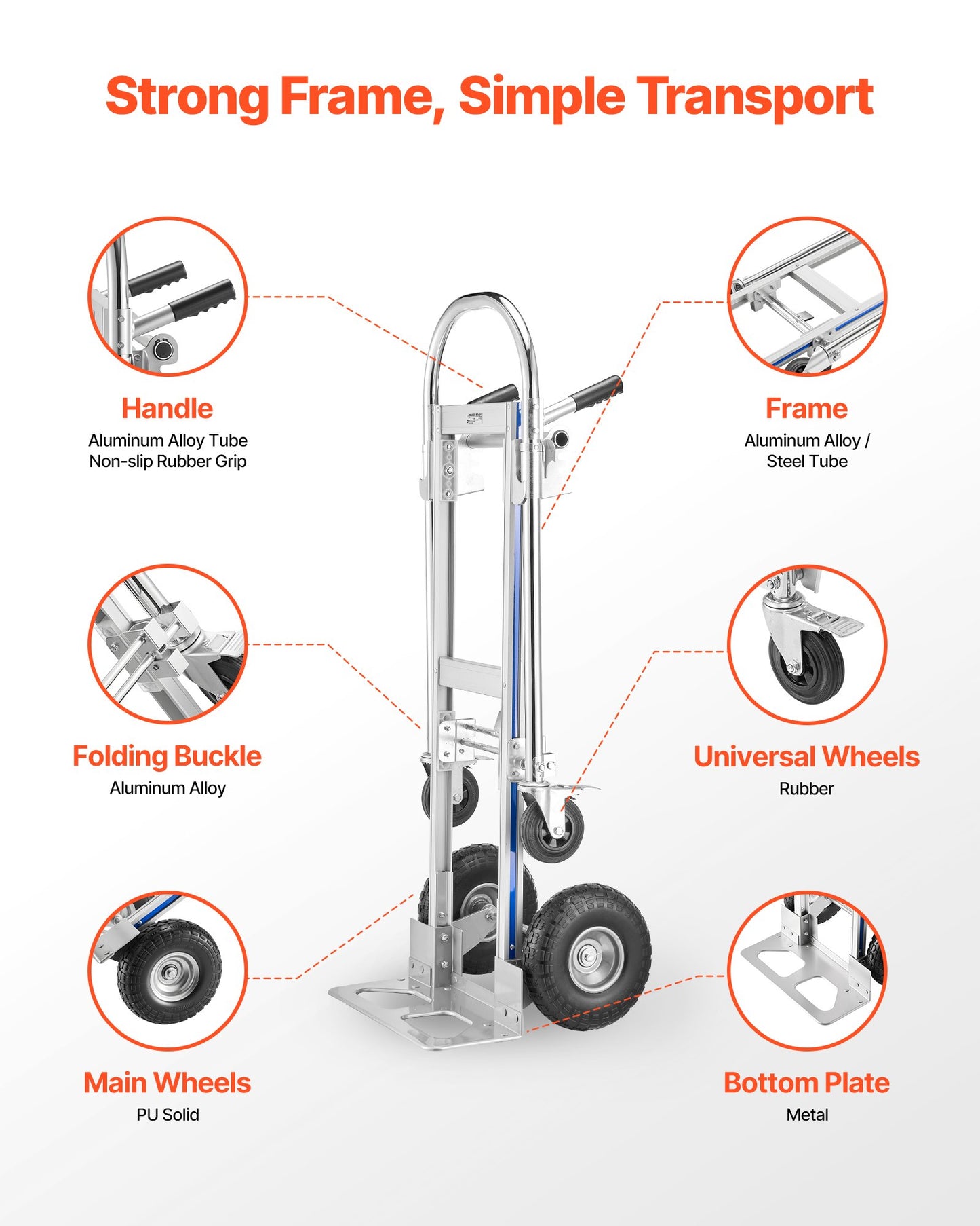 2 in 1 Hand Truck, 1000 lbs Load Capacity for 4-Wheel Mode, Convertible Hand Truck Dolly with Non-Slip Handle & Wheels, Portable Trolley Dolly for Moving Home, Office, Warehouse, Supermarket