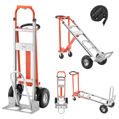4 in 1 Hand Truck, 1000 lbs Load Capacity for 4-Wheel Mode, Convertible Hand Truck Dolly with Non-Slip Handle & Wheels, Aluminum Alloy Portable Trolley Dolly for Moving Home, Office, Warehouse