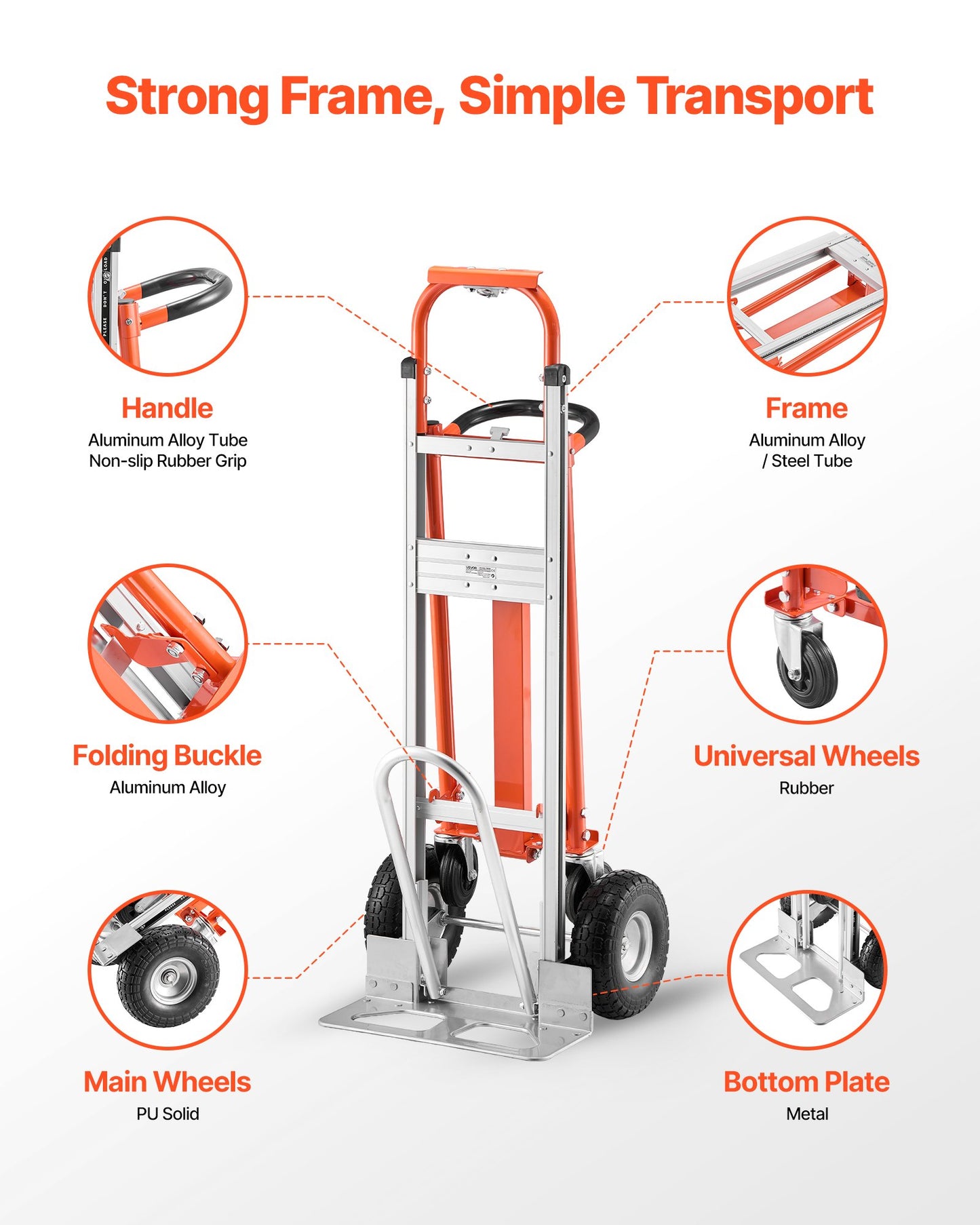 4 in 1 Hand Truck, 1000 lbs Load Capacity for 4-Wheel Mode, Convertible Hand Truck Dolly with Non-Slip Handle & Wheels, Aluminum Alloy Portable Trolley Dolly for Moving Home, Office, Warehouse