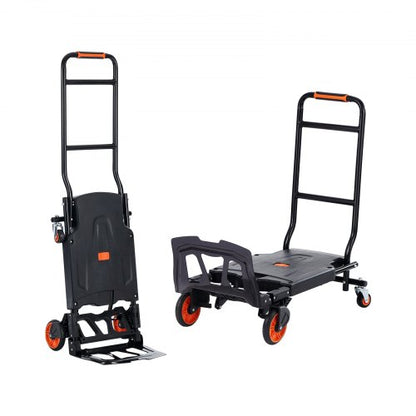 Aluminum Hand Truck, 2 in 1, 300 lbs Load Capacity, Heavy Duty Industrial Convertible Folding Hand Truck and Dolly, Utility Cart Converts from Hand Truck to Platform Cart with Rubber Wheels