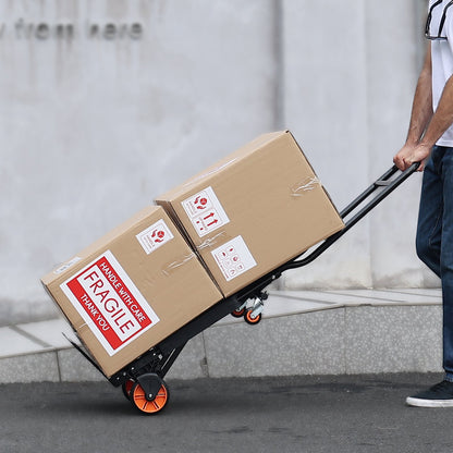 Aluminum Hand Truck, 2 in 1, 300 lbs Load Capacity, Heavy Duty Industrial Convertible Folding Hand Truck and Dolly, Utility Cart Converts from Hand Truck to Platform Cart with Rubber Wheels
