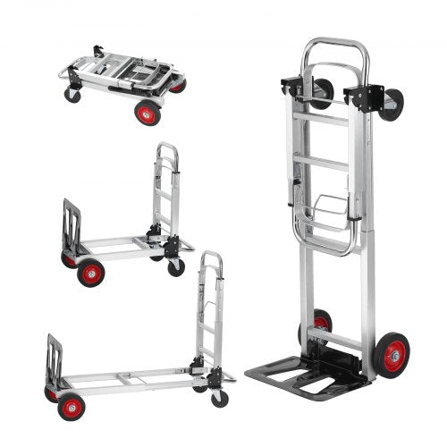 Aluminum Folding Hand Truck, 2 in 1 Design 400 lbs Capacity, Heavy Duty Industrial Collapsible cart, Dolly Cart with Rubber Wheels for Transport and Moving in Warehouse, Supermarket, Garden
