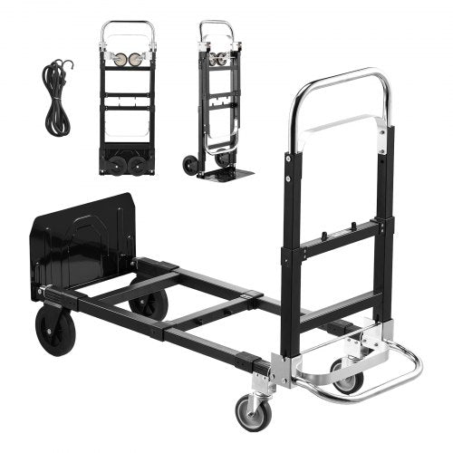 2 in 1 Folding Hand Truck, 500 lbs Load Capacity for 4-Wheel Mode, Convertible Hand Truck Dolly with Wheels & Adjustable Handle, Portable Trolley Dolly for Moving Home, Office, Warehouse