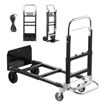 2 in 1 Folding Hand Truck, 500 lbs Load Capacity for 4-Wheel Mode, Convertible Hand Truck Dolly with Wheels & Adjustable Handle, Portable Trolley Dolly for Moving Home, Office, Warehouse