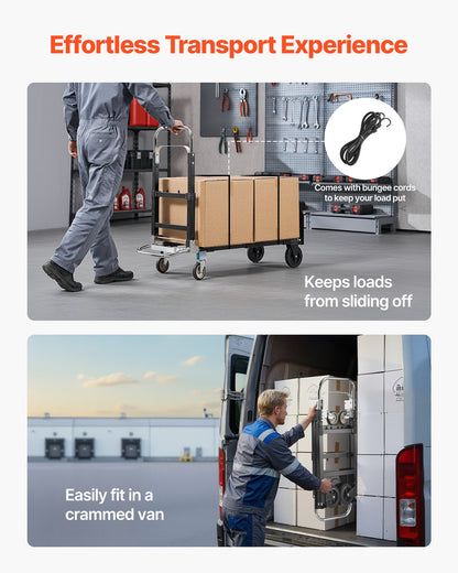 2 in 1 Folding Hand Truck, 500 lbs Load Capacity for 4-Wheel Mode, Convertible Hand Truck Dolly with Wheels & Adjustable Handle, Portable Trolley Dolly for Moving Home, Office, Warehouse