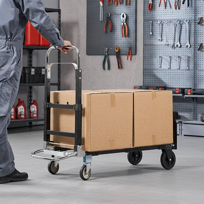 2 in 1 Folding Hand Truck, 500 lbs Load Capacity for 4-Wheel Mode, Convertible Hand Truck Dolly with Wheels & Adjustable Handle, Portable Trolley Dolly for Moving Home, Office, Warehouse