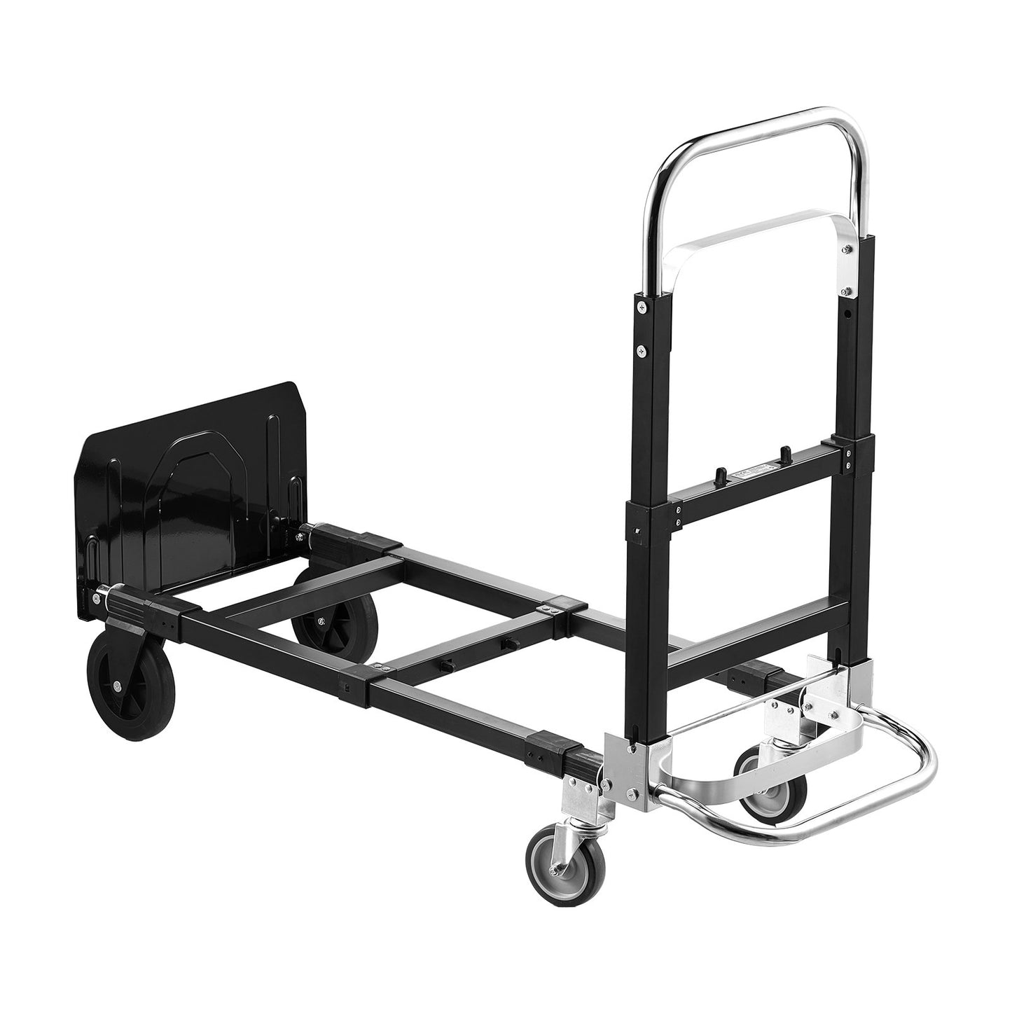 2 in 1 Folding Hand Truck, 500 lbs Load Capacity for 4-Wheel Mode, Convertible Hand Truck Dolly with Wheels & Adjustable Handle, Portable Trolley Dolly for Moving Home, Office, Warehouse