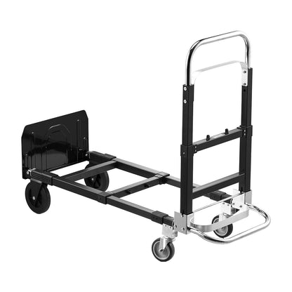 2 in 1 Folding Hand Truck, 500 lbs Load Capacity for 4-Wheel Mode, Convertible Hand Truck Dolly with Wheels & Adjustable Handle, Portable Trolley Dolly for Moving Home, Office, Warehouse