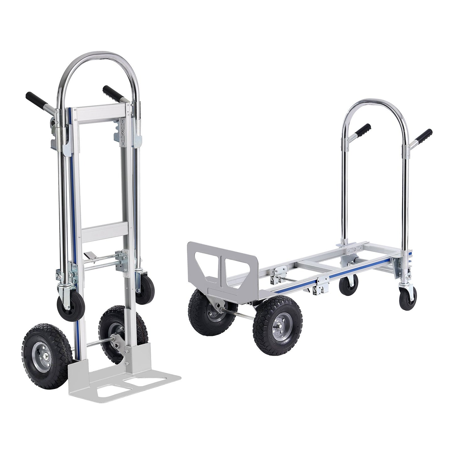 Aluminum Hand Truck, 2 in 1, 800 lbs Load Capacity, Heavy Duty Industrial Convertible Folding Hand Truck and Dolly, Utility Cart Converts from Hand Truck to Platform Cart with Rubber Wheels