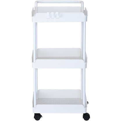 3-Tier Rolling Utility Cart, Kitchen Cart with Lockable Wheels, Multifunctional Storage Cart with Handle for Office, Living Room, Kitchen, Removable Shelves for Storage Basket, White