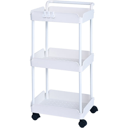 3-Tier Rolling Utility Cart, Kitchen Cart with Lockable Wheels, Multifunctional Storage Cart with Handle for Office, Living Room, Kitchen, Removable Shelves for Storage Basket, White