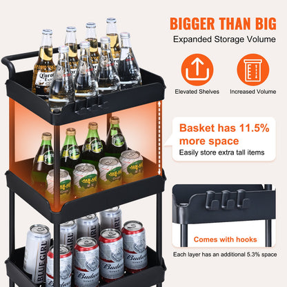 4-Tier Rolling Tool Cart, Kitchen Cart with Lockable Wheels, Multifunctional Storage Cart with Handle for Office, Living Room, Kitchen, Movable Storage Basket Shelves, Black