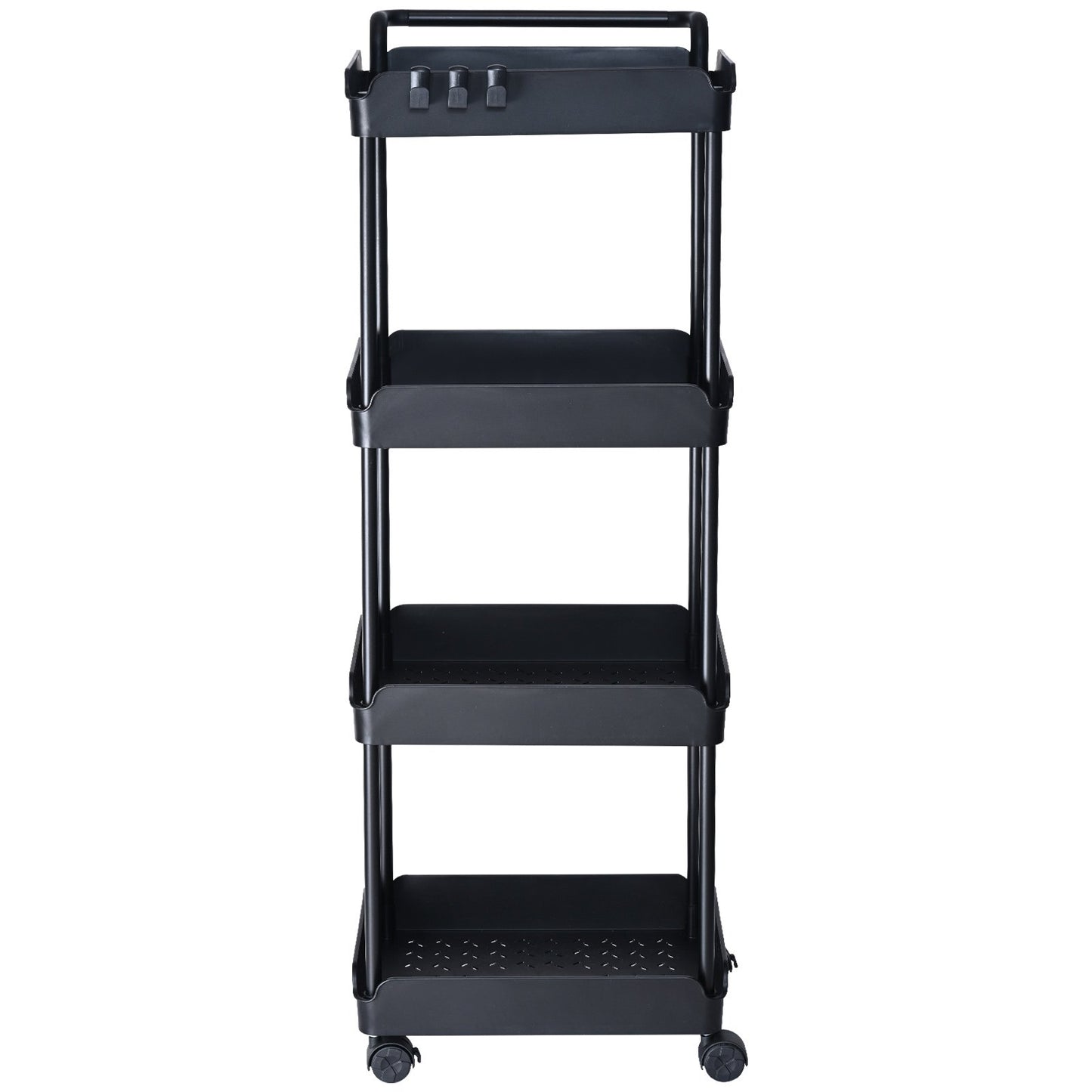 4-Tier Rolling Tool Cart, Kitchen Cart with Lockable Wheels, Multifunctional Storage Cart with Handle for Office, Living Room, Kitchen, Movable Storage Basket Shelves, Black