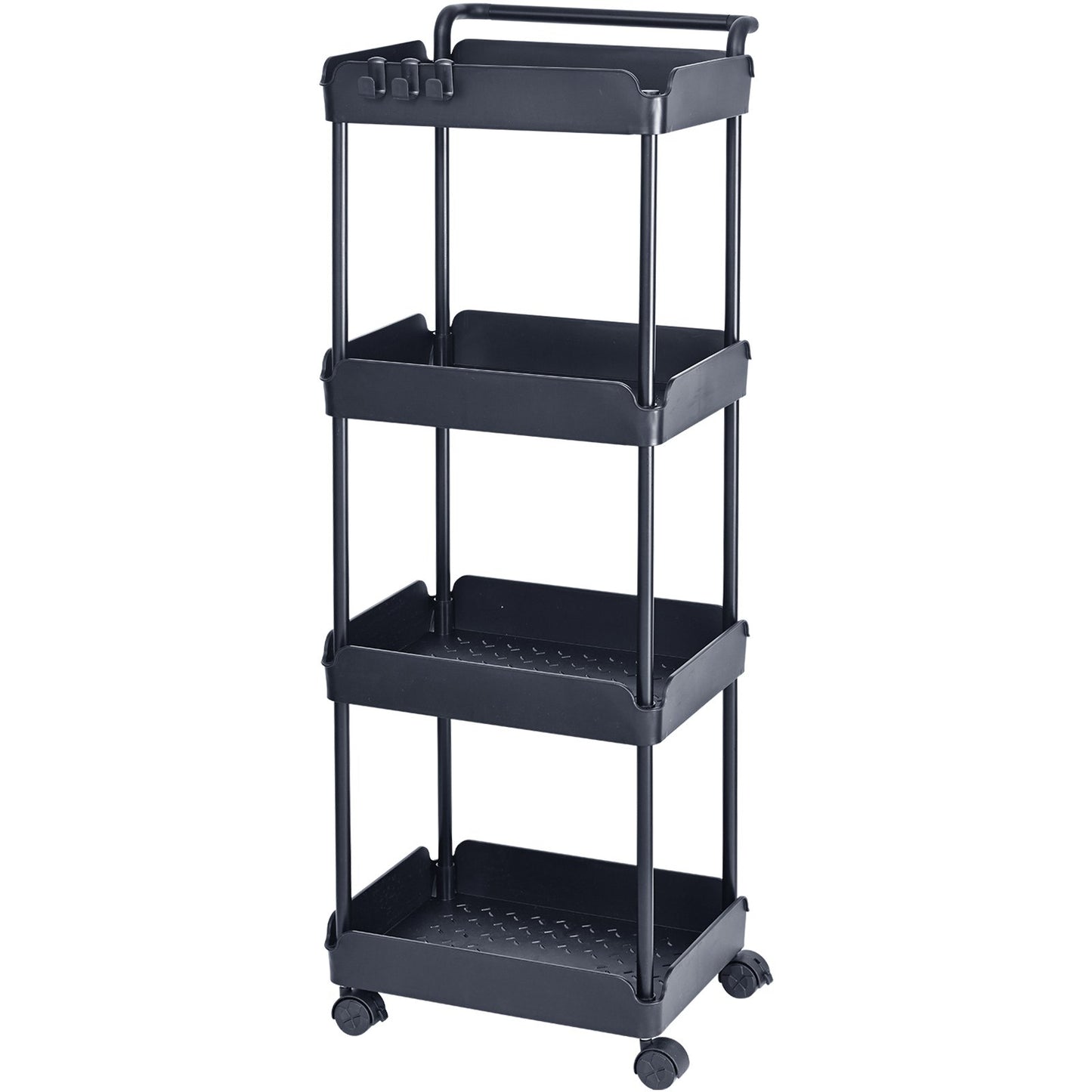 4-Tier Rolling Tool Cart, Kitchen Cart with Lockable Wheels, Multifunctional Storage Cart with Handle for Office, Living Room, Kitchen, Movable Storage Basket Shelves, Black