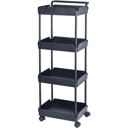 4-Tier Rolling Tool Cart, Kitchen Cart with Lockable Wheels, Multifunctional Storage Cart with Handle for Office, Living Room, Kitchen, Movable Storage Basket Shelves, Black