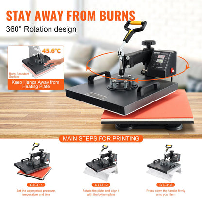Heat Press Machine 15x15Inch 8pcs 1050W Combo Digital Multifunctional Sublimation Heat Transfer Machine Dual LED Display for T Shirts Hat Mug Cap Plate Swing Away Design