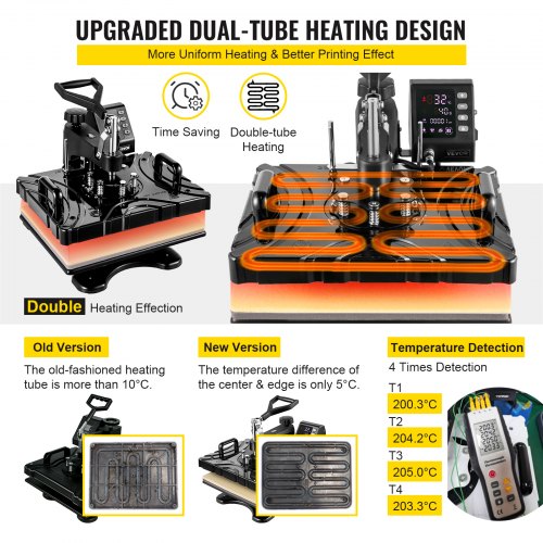 Wärmepresse 12 x 15 Zoll, 6-in-1-Wärmepresse, 1000 W, wegschwenkbar, schwarzer Sublimationsdrucker, Transfermaschine, T-Shirt-Presse mit Doppelrohrheizung, präziser Kontrollbildschirm für DIY-Schuhe, Kappen, Tassen | EU