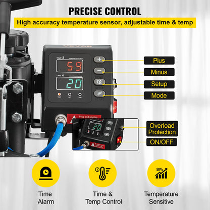 Heat Press 12X15 Inch 10 In 1 Heat Press 1000W Heat Press Machine med 360° rotation Swing Away White Heat Press T-shirt sublimeringsmaskin Dubbelrörsuppvärmning för DIY-pennor Kepsar Muggar och skjortor