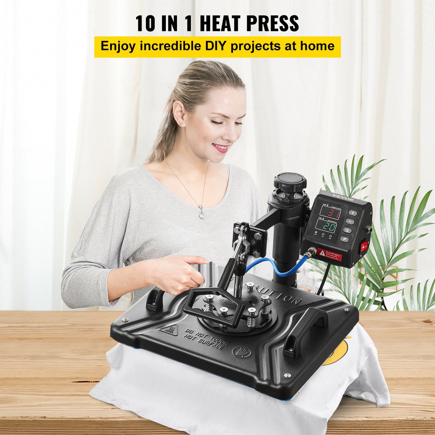 Heat Press 12X15 Inch 10 In 1 Heat Press 1000W Heat Press Machine med 360° Rotation Swing Away Svart 10 I 1 T-shirt sublimeringsmaskin Dubbelrörsvärme för DIY Pens Kepsar Muggar och skjortor