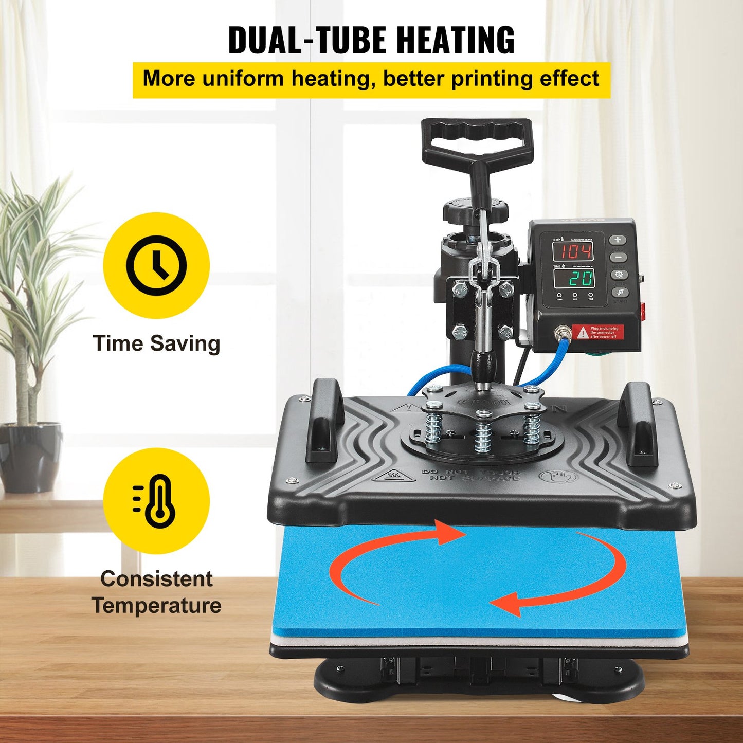 Heat Press 12X15 Inch 10 In 1 Heat Press 1000W Heat Press Machine med 360° Rotation Swing Away Svart 10 I 1 T-shirt sublimeringsmaskin Dubbelrörsvärme för DIY Pens Kepsar Muggar och skjortor