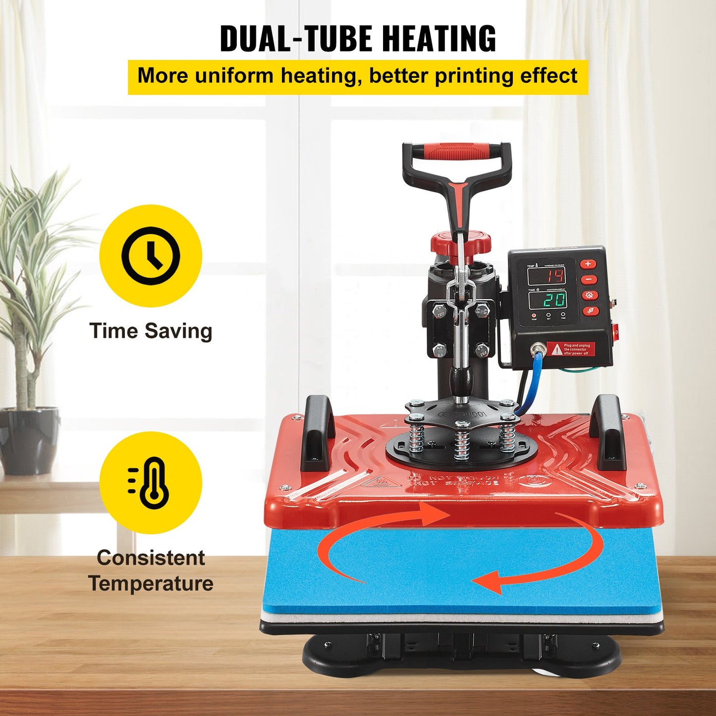 Heat Press 12X15 Inch 10 In 1 Heat Press 1000W Heat Press Machine med 360° rotation Swing Away Red Heat Press T-shirt sublimeringsmaskin Dubbelrörsuppvärmning för DIY-pennor Kepsar Muggar och skjortor