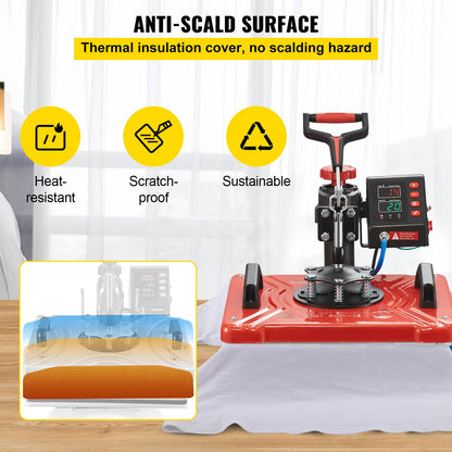 Heat Press 12X15 Inch 10 In 1 Heat Press 1000W Heat Press Machine med 360° rotation Swing Away Red Heat Press T-shirt sublimeringsmaskin Dubbelrörsuppvärmning för DIY-pennor Kepsar Muggar och skjortor