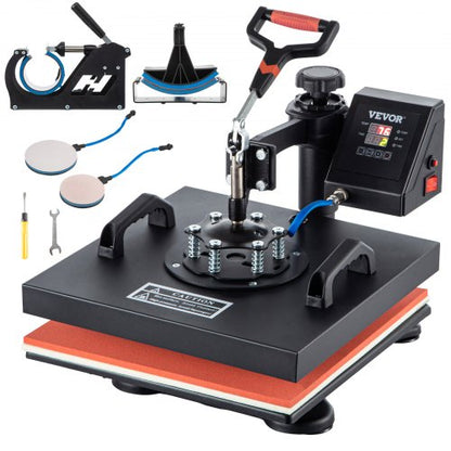 Heat Press, 5 in 1 15 x 15 Inch Heat Press Machine, Dual LED Display Heat Press Machine, Multifunctional Sublimation, for T-Shirts, Swing Away Design