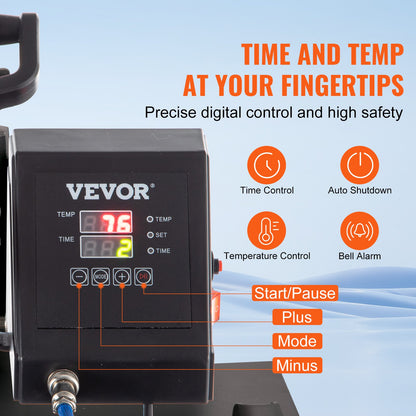 Heat Press, 5 in 1 15 x 15 Inch Heat Press Machine, Dual LED Display Heat Press Machine, Multifunctional Sublimation, for T-Shirts, Swing Away Design